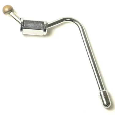 The P..305 MODEL D STEAM PIPE features a shiny metal finish with an L-shaped handle, a cylindrical rotating grip at the center, and a round wooden knob at the end. © 2025 1st-line.com
