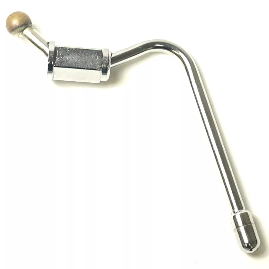 The P..305 MODEL D STEAM PIPE features a shiny metal finish with an L-shaped handle, a cylindrical rotating grip at the center, and a round wooden knob at the end. © 2025 1st-line.com