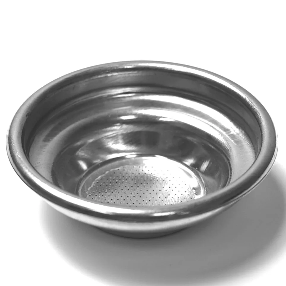 The R..210 1-Cup Filter 7 Grams is a stainless steel filter basket (210.7g) with small bottom holes, designed for espresso machines and shown on a white background. © 2025 1st-line.com