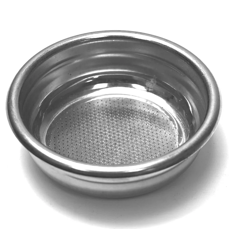 The R..211 14GRAM 2 CUPS AT/S FILTER is a stainless steel espresso portafilter basket with small holes at the bottom, designed to hold coffee grounds and brew up to 2 cups in your espresso machine. © 2025 1st-line.com