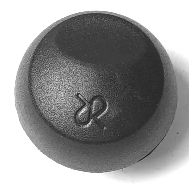 The R..420 FILTER HOLDER HANDLE, photographed from above on a white background, features a minimalist design reminiscent of a black keyboard keycap with an embossed stylized B logo at its center. © 2025 1st-line.com