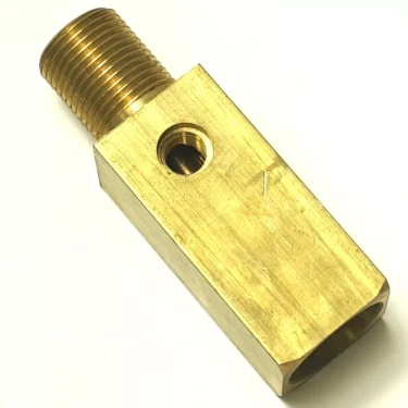 The S...61 STEAM/WATER TAP BODY is a rectangular brass adapter with a threaded male end and a central side hole, shown on a white background. © 2025 1st-line.com