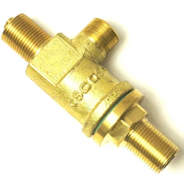 The SP.271 STEAM/WATER TAP is a brass valve with three threaded male connectors, a textured finish, visible markings on its body, and is shown against a white background. © 2025 1st-line.com