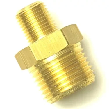The V.1422 3/8Mx1/8M fitting is a brass adapter with male threads and a hexagonal center for easy wrench tightening. © 2025 1st-line.com