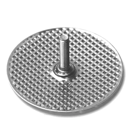 The V.4023 INLET PASS-THROUGH FILTER has a metal disc with a grid pattern, a central threaded bolt extending upward, and is secured by a hexagonal nut. The product is shown against a plain white background. © 2025 1st-line.com