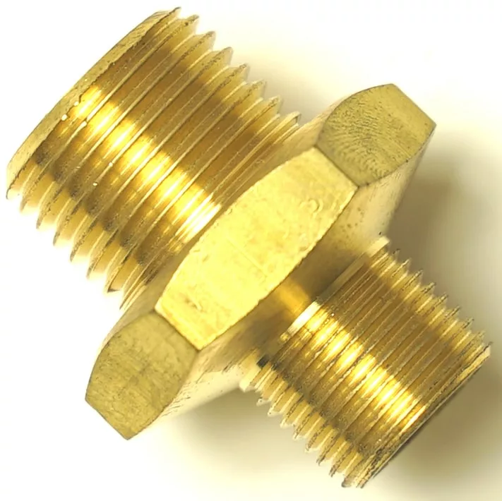 The V.4280 MOMENTARY PUSH SWITCH pairs well with a gold-colored brass T-shaped pipe fitting, featuring three threaded ends for connecting pipes in plumbing or industrial setups and supporting custom installations. © 2025 1st-line.com