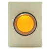The V.4282 24V LAMP + ORANGE SWITCH features a rectangular light-colored panel with a large, round yellow textured push button in the center, accented by a dark border—designed in the style of an orange switch and 24V lamp. © 2025 1st-line.com
