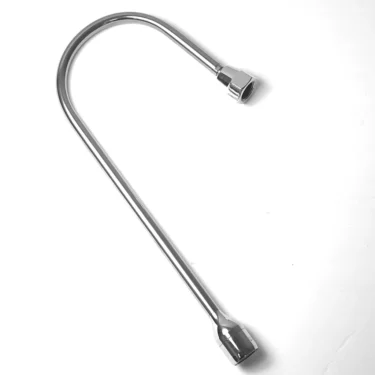 The V226 Stainless Steel Water Nozzle Complete features a curved, shiny stainless steel design with a socket head at one end and a hexagonal fitting at the other, displayed on a white background. © 2025 1st-line.com