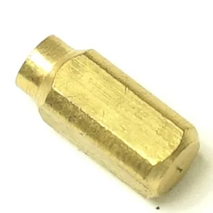 The VBM223 VALVE GUIDE is a small, hexagonal brass standoff with a threaded hole, used for mounting or spacing electronic components and as a precise valve guide in specialized applications. © 2025 1st-line.com