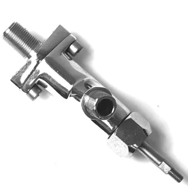 The VBM265 STEAM/WATER TAP is a chrome-plated metal valve with threaded ends and a side outlet, designed for use as a steam or water tap, shown against a white background. © 2025 1st-line.com