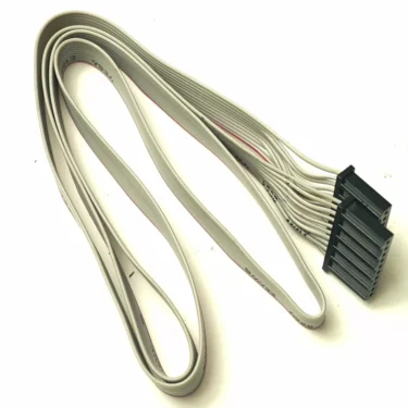 The W10571 MODERN WATER HANDLE features a flat grey ribbon design with two black rectangular ends, multiple parallel wires, and a single red stripe—ideal for electronic or computer connections with a modern, sleek look. © 2025 1st-line.com