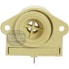 The VBM MATECVAASENSORENW WATER TANK SENSOR is a beige plastic part with two mounting holes, a central circular opening with crossbars, and a metal pin at the bottom. It features the 1st-Line Equipment logo and fits VBM MATEC models as a water tank sensor.