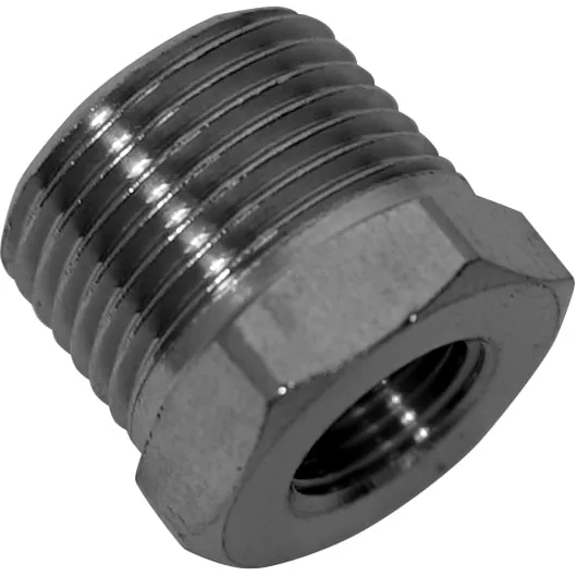 A close-up of a Lelit GV036-4 Coupling/Reducer Fitting, featuring external threads on one end and internal threads on the other, used for connecting pipes of different sizes in plumbing or mechanical systems. © 2025 1st-line.com