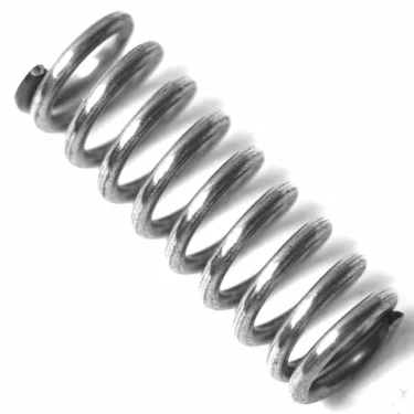 A close-up of an F..328 STEAM TAP ROD coil spring, tightly wound and shiny, lies diagonally on a white background with visible reflections on its metallic surface. © 2025 1st-line.com