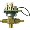 A close-up of the 1st-line Pressure Switch (0.5-1.5 Bar) shows its brass solenoid valve with an electrical coil, wires, and connectors on top, designed for precise control of liquid or gas flow in low-pressure systems. © 2025 1st-line.com