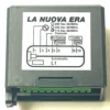 A close-up of the DISCONTINUED La Nuova Era NE023002 Fuse 15A 250V shows labeled terminals, a wiring diagram, and voltage specs (240V/230V/115V) on its top sticker. © 2025 1st-line.com