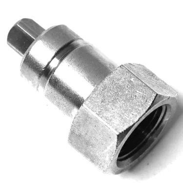 A close-up of the GI.711 COMPLETE FITTING, a metal hexagonal nut with a cylindrical body and threaded interior, shown on a white background. © 2025 1st-line.com