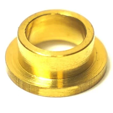 A close-up of the Lelit MC742-7 Guide, a small gold-colored metal bushing with a central hole and a slightly wider flange, shown against a white background. © 2025 1st-line.com