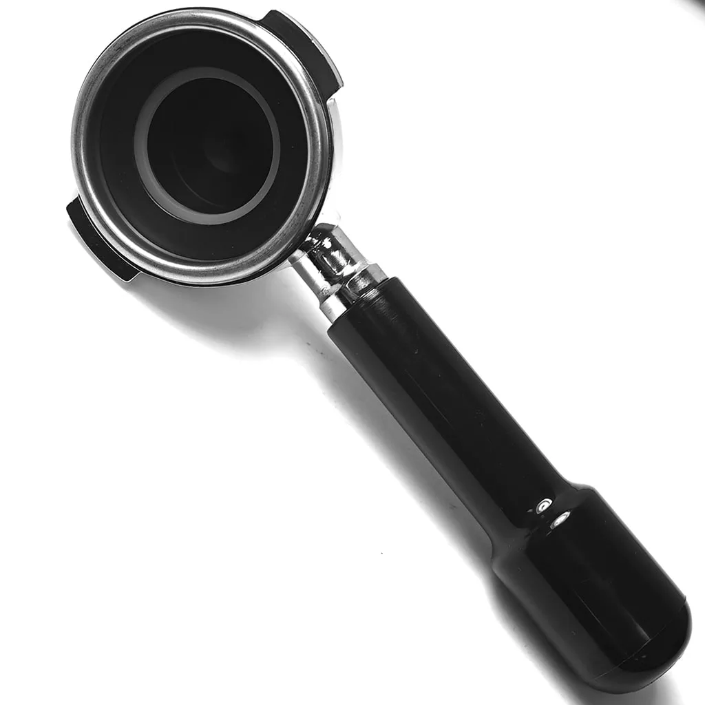 A DISCONTINUED 1st-line 58mm Pressurized FAP Capsule Portafilter with a black handle is displayed on a white background, viewed from above. © 2025 1st-line.com