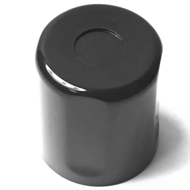 A glossy black cylindrical plastic cap with a circular indent, designed as an accessory for the GI.250 STEAM/WATER TAP, shown on a white background. © 2025 1st-line.com