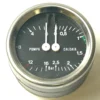 A round pressure gauge with two white needles labeled POMPA and CALDAIA, marked 0–16 bar, features a black face, white numbers, metallic rim, and a connector compatible with the F..497 GROUP PIPE 1/2 MALE PART. © 2025 1st-line.com