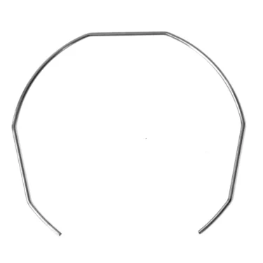 A thin, silver ECM C619900098 Portafilter Spring forms a wide, irregular arc with angled corners and two short downward-pointing ends. Displayed on a plain white background. © 2025 1st-line.com