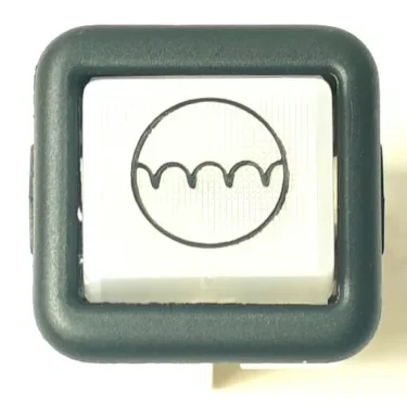 A white rectangular button with a black border and a circle with three wavy lines symbol, seen from above, represents the LAV145 Warning Lamp 230V. © 2025 1st-line.com