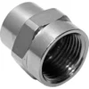Close-up of the Lelit MC9700046 Reducer Connector, featuring a hexagonal metal body and threaded interior, designed for connecting coaxial cables to devices or outlets—ideal for use with Lelit coffee machines. © 2025 1st-line.com