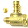 Close-up photo of the F..481 NO STOP STEAM/WATER VALVE KNOB BEZEL, shown with a brass fitting featuring threaded and ribbed ends, a small brass cap, and a valve knob on a white background. © 2025 1st-line.com
