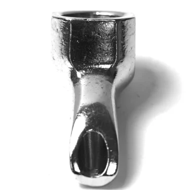 Close-up view of a shiny metal wrench socket adapter with a hexagonal opening and textured surface, shown against a white background—compatible with the F.1706 ADJUSTABLE TWO-WAY SPOUT for versatile applications. © 2025 1st-line.com
