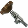 The 1st-line Chrome Steam Valve w/ E61 Style Wood Knob features a large round wooden handle, designed for E61 style systems and ideal for precise water flow control in plumbing applications. © 2025 1st-line.com