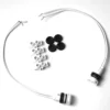 The Ascaso KIT401 230V PID LED Replacement includes two white electrical connectors with wires, five small black round caps, and a six-terminal white plastic terminal block, all displayed on a white background. © 2025 1st-line.com