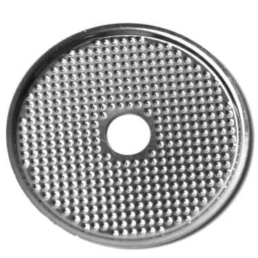 The ASCASO M..217 SHOWER SCREEN 54.5 mm is a circular espresso machine filter with a perforated surface and center hole, designed for brewing espresso. © 2025 1st-line.com