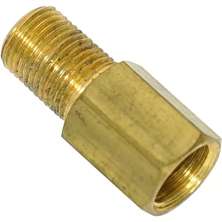 The ECM A220004313 Water Inlet Connector is a brass adapter with external and internal threading, used to connect various valves or fittings, including for inflating bicycle tires with different pump nozzles. © 2025 1st-line.com