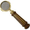 The Elektra 05825038 49mm Wood Handle Bottomless Portafilter features a polished wood handle and brass-colored basket, ideal for holding coffee grounds while brewing espresso. © 2025 1st-line.com