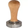 The Elektra 06345035 Wood Handle 58mm Espresso Coffee Tamper features a wooden handle, stainless steel base with ELEKTRA branding, and combines style with precision for professional coffee tamping. © 2025 1st-line.com
