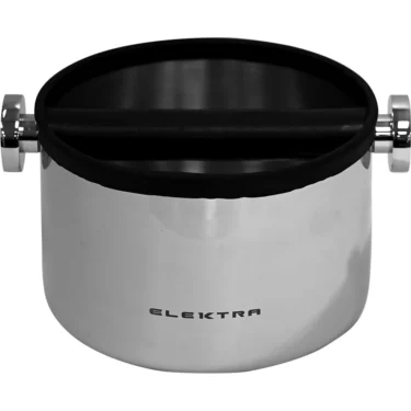 The Elektra 06383131 Large Stainless Steel Knock Box features a black rubber bar on top, providing an easy and durable way to dispose of coffee grounds. © 2025 1st-line.com