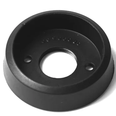 The F.1143 HANDLE RING is a round, black mounting bracket with a large central hole and two smaller screw holes, shown on a white background. © 2025 1st-line.com