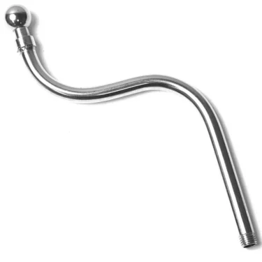 The F.2377 FUTUMAT RIMINI STEAM BODY PIPE is a shiny metal pipe with a central bend, a threaded end, and a round ball tip, shown isolated on a white background. © 2025 1st-line.com