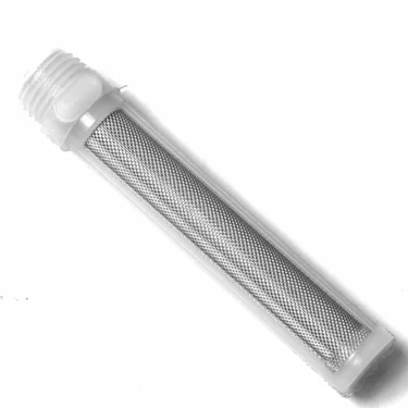 The F..593 Water Softener Lid O-Ring (74x6.5mm) is a cylindrical metal mesh filter with white plastic threaded ends, designed for water softeners and includes a lid o-ring—displayed on a white background. © 2025 1st-line.com