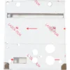 The IZZO IZFE1251 Front Panel for Alex DUETTO III Stainless Steel is a white panel with multiple round and rectangular cutouts, covered in protective film labeled LASER FILM with red arrows in different directions. © 2025 1st-line.com