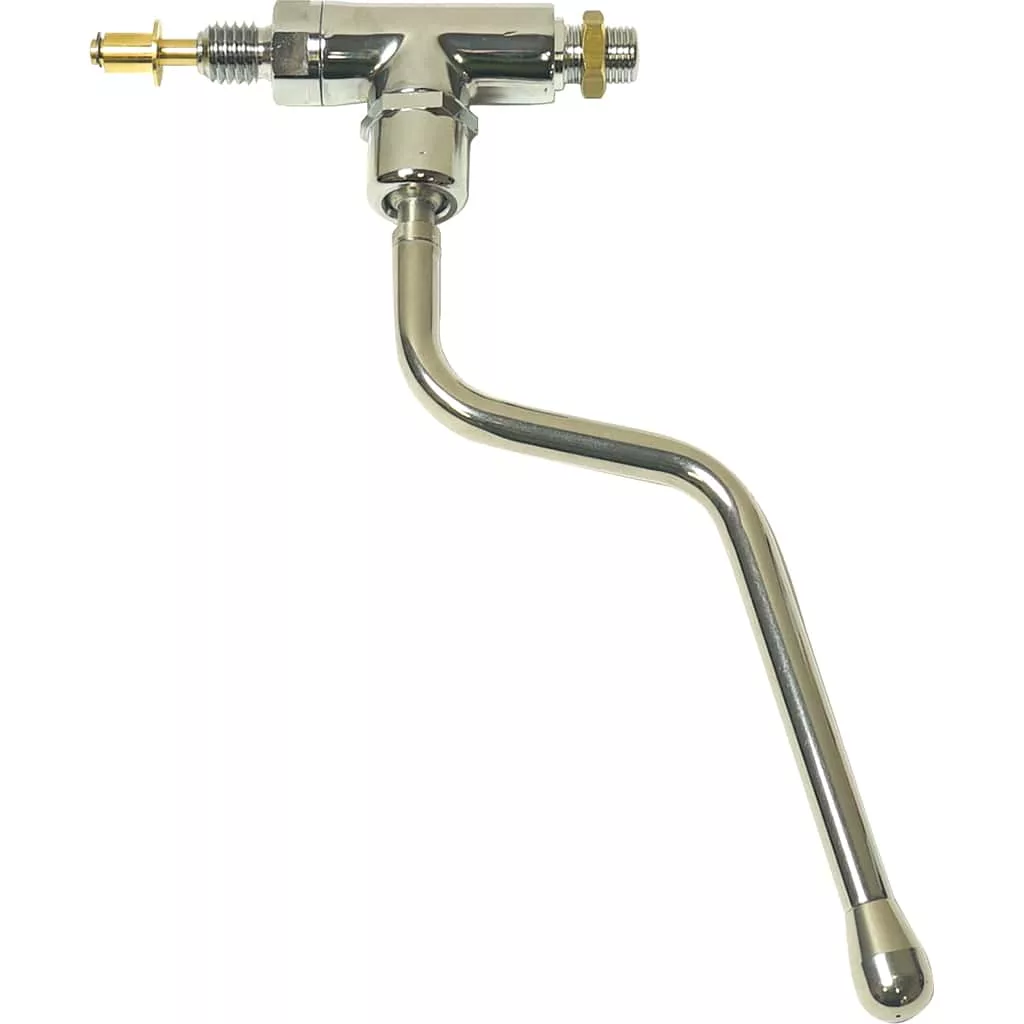 The Lelit 1000008 Cool Touch Steam Wand Assembly is a stainless steel steam wand with a curved spout, threaded connector, and control knob—perfect for frothing milk on espresso machines. © 2025 1st-line.com