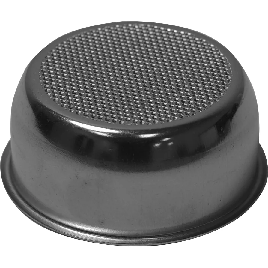 The Lelit 1400041 3-Shot 57mm Filter Basket is an espresso basket shown upside down, featuring a mesh of small holes on its flat surface—ideal for those seeking a quality filter compatible with 57mm machines. © 2025 1st-line.com
