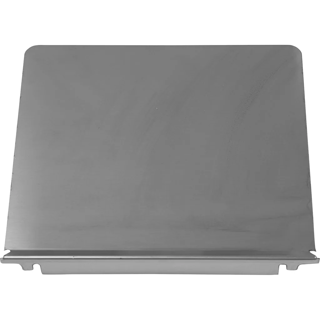 The Lelit 1400104 Stainless Steel Top Panel is a flat, rectangular piece with slightly rounded top corners and a small bottom lip, shown against a white background. © 2025 1st-line.com