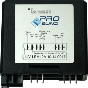 The Lelit 9600025 Brain Unit is a black electronic control module marked PRO elind ITALIA, model LIV-LEM12A 10.14.0017, for Lelit machines. It displays connection pins, a wiring diagram, and specs on the front panel. © 2025 1st-line.com