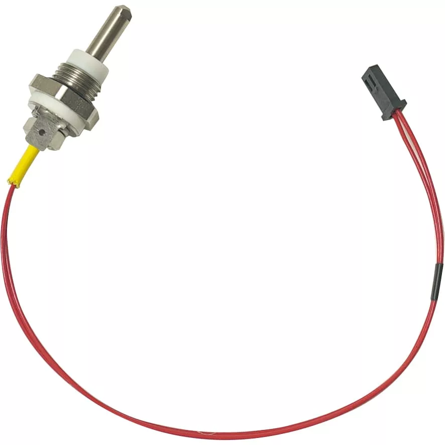 The Lelit 9600078 PID Sensor features a metal temperature probe with a threaded base, white insulator, and red wire ending in a black plastic connector, shown against a white background. © 2025 1st-line.com