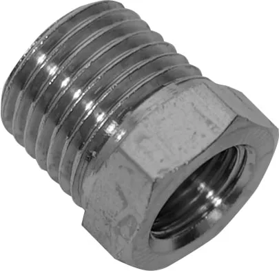 The Lelit CD506 Coupling / Reducer is a metal hexagonal adapter with external and internal threads, designed to connect pipes or fittings of different sizes. © 2025 1st-line.com
