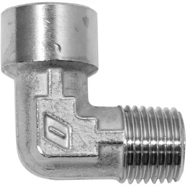 The Lelit GV028-6 90 Degree F>M Elbow Fitting is a metal connector with a female thread on one end and a male thread on the other, ideal for joining pipes at a right angle. © 2025 1st-line.com