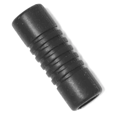 The Lelit MC742-1 Rubber Holder is a black cylindrical audio adapter with ribbed grips and open ends, displayed on a white background. © 2025 1st-line.com