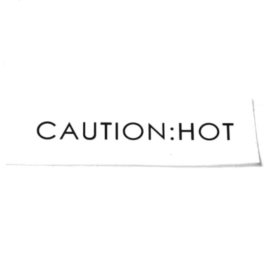 The Lelit MC971 CAUTION: HOT Sticker features bold black text on a white background, ideal for marking appliances and alerting users to hot surfaces. © 2025 1st-line.com